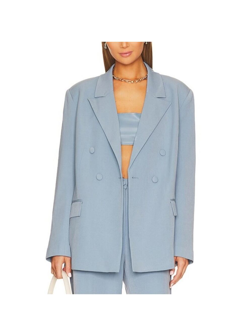 Revolve WeWoreWhat Double Breasted Blazer Suiting Twill Storm Blue Womens M NWT